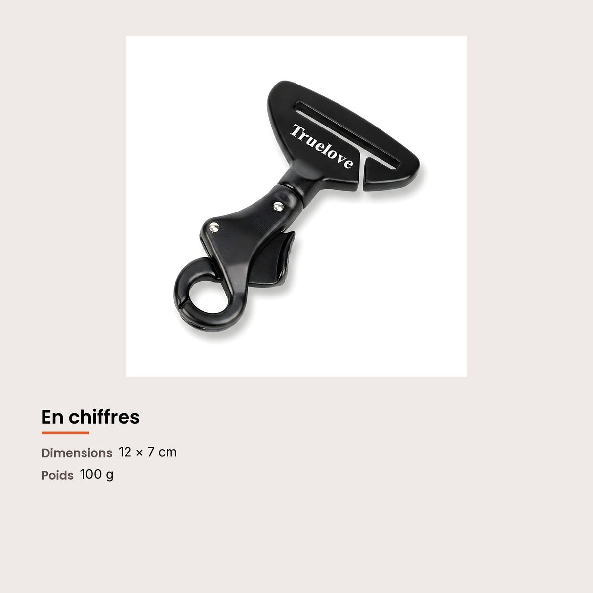 Attache ceinture de voiture pour harnais de chien, aluminium, dimensions et charge maximale