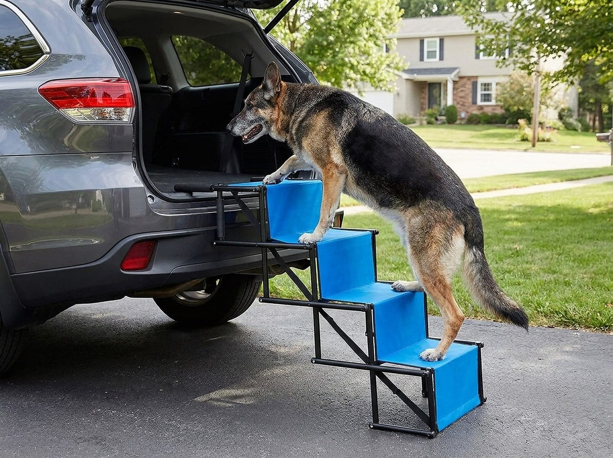 Escalier pour chien pliable, voiture et lit, jusqu'à 75 kg, en situation