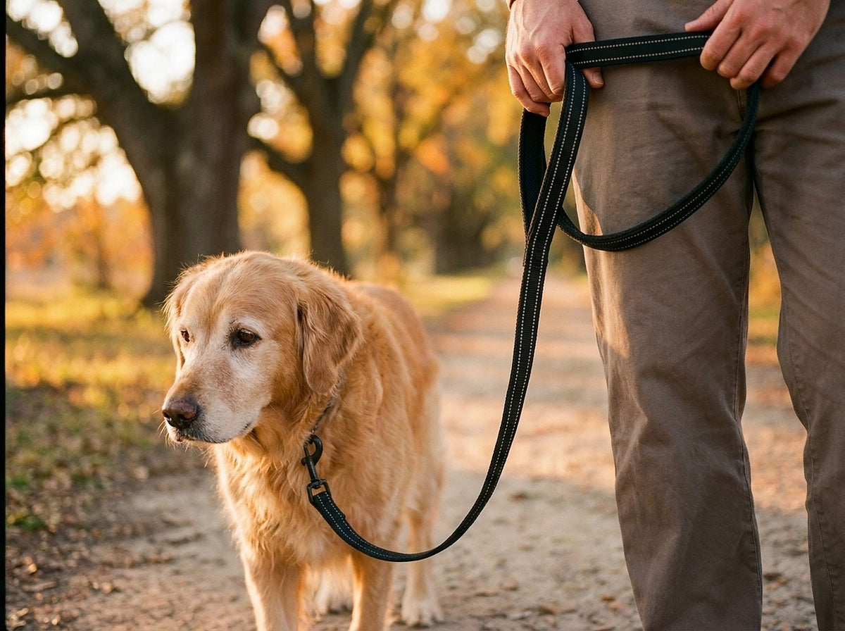 Laisse pour chien avec poignée rembourrée, 110 cm, en situation