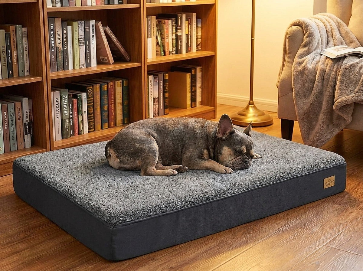 Lit orthopédique pour chien, matelas mousse haute densité, en situation