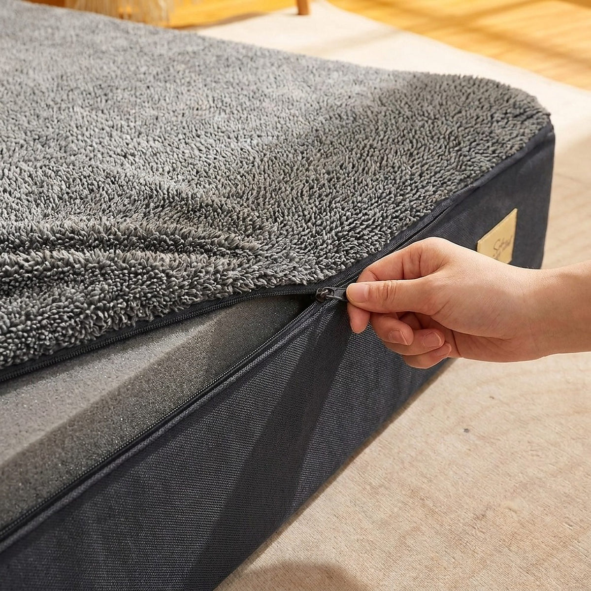 Lit orthopédique pour chien, matelas mousse haute densité, gros plan