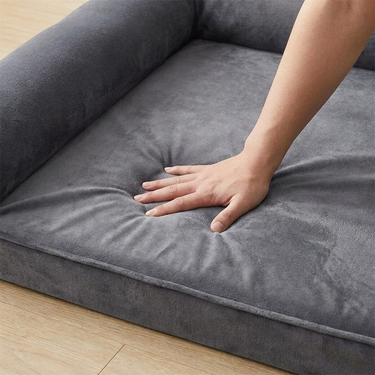 Panier orthopédique pour chien avec bourrelets, 80 × 60 cm, gros plan