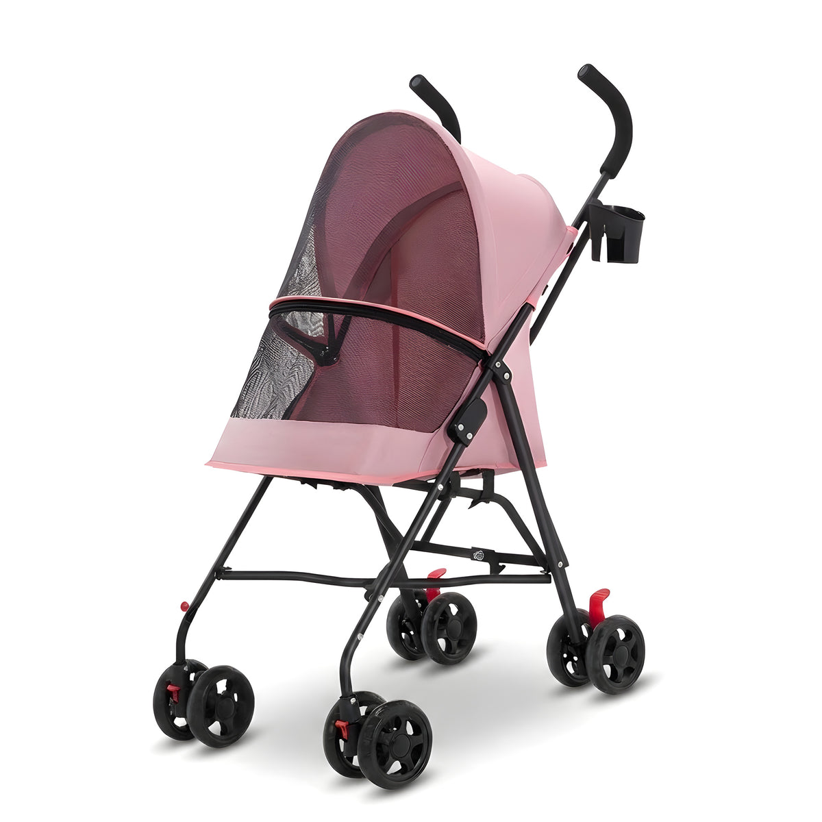 Poussette canne pour chien, légère et pliable - Rose