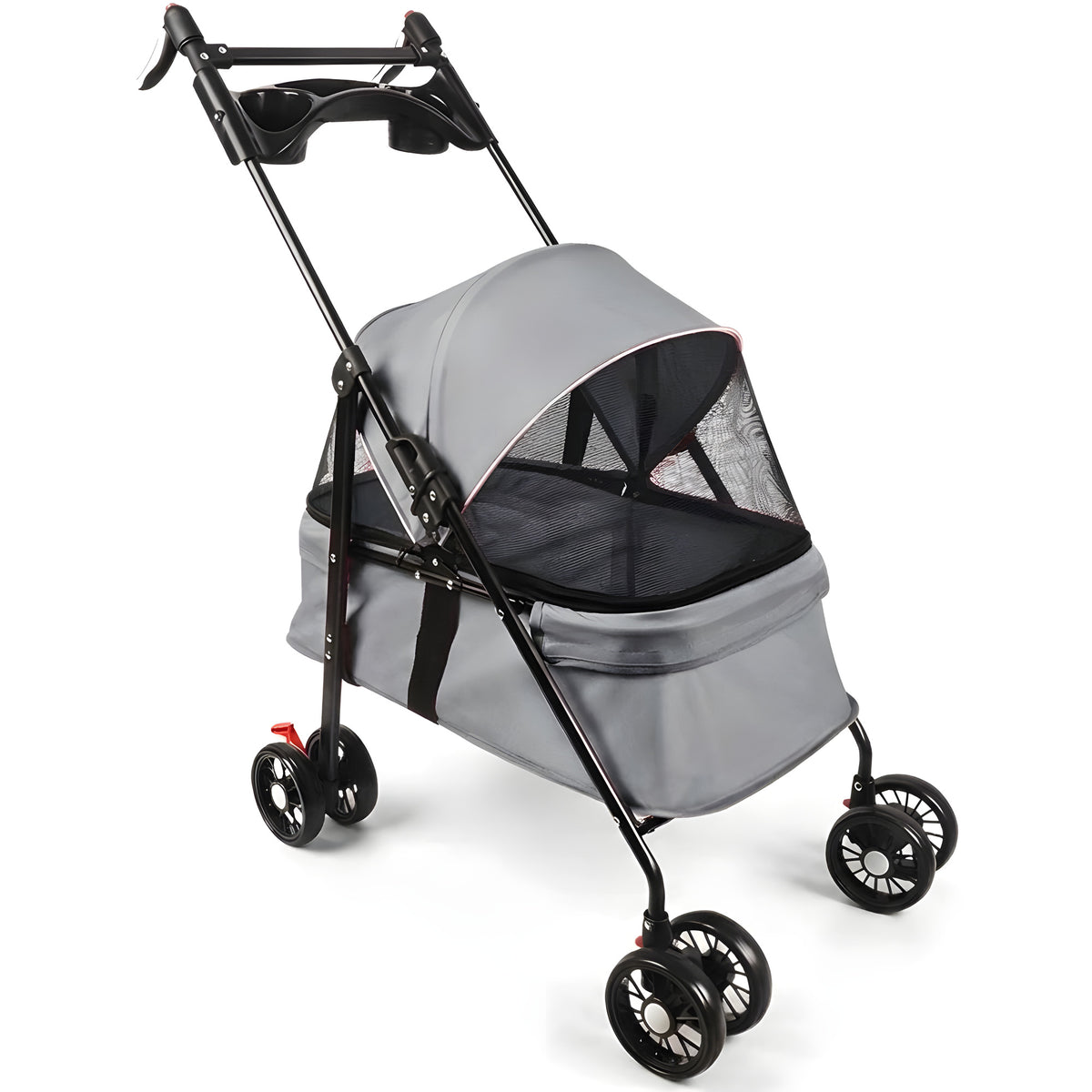 Poussette pour petit chien 2 en 1, panier amovible - Gris