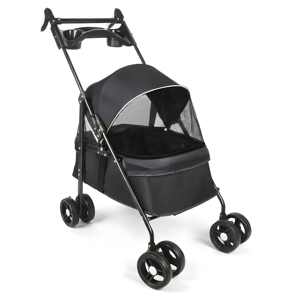 Poussette pour petit chien 2 en 1, panier amovible - Noir