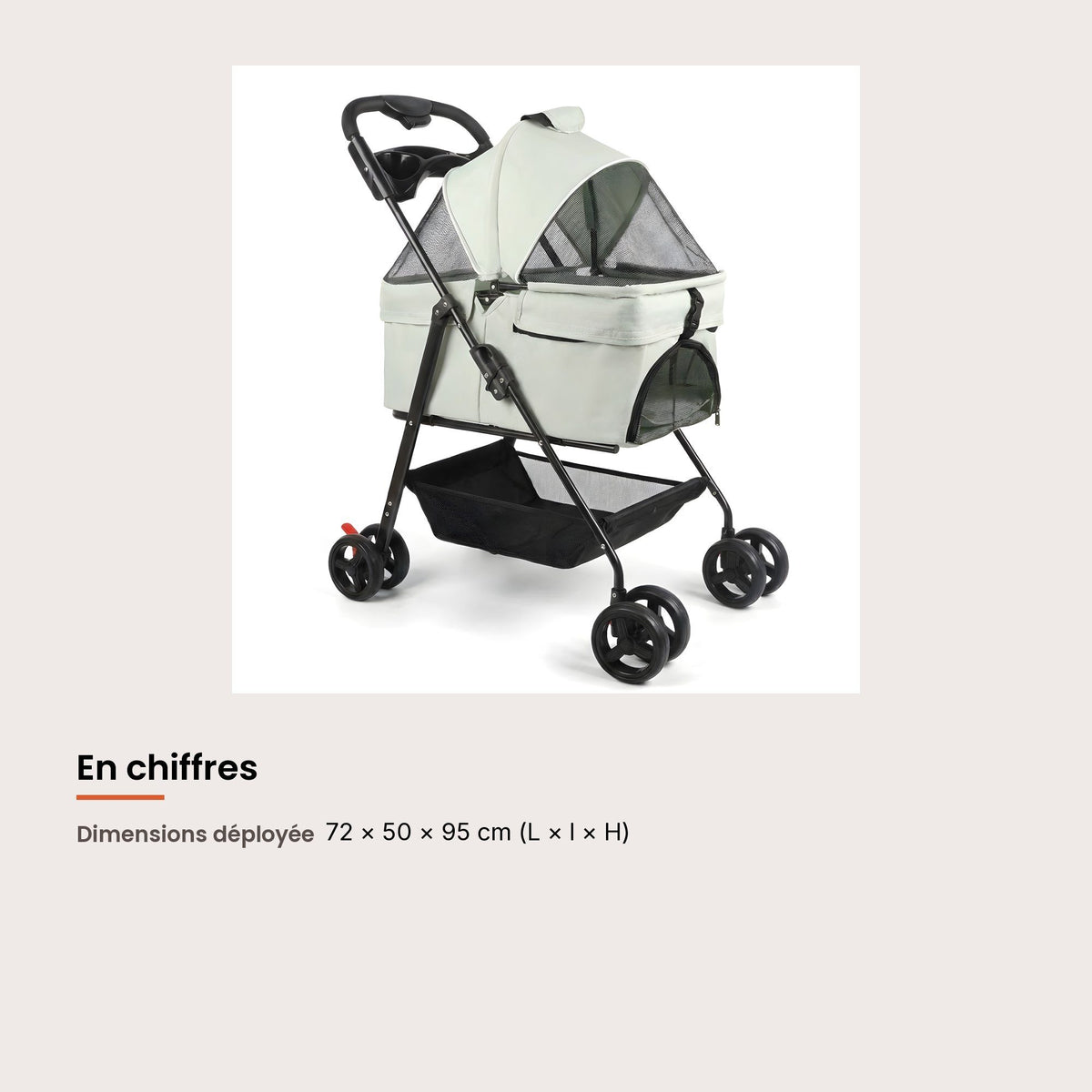 Poussette pour chien pliable grand confort, dimensions et charge maximale