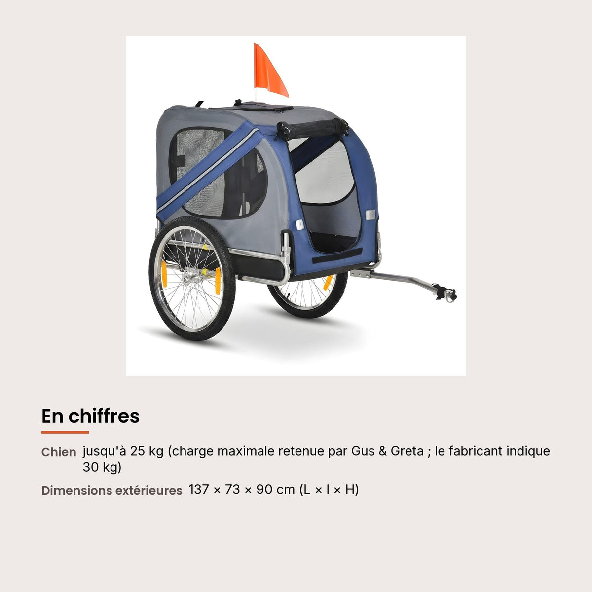 Remorque vélo pour chien 2 en 1, jusqu'à 25 kg, dimensions et charge maximale